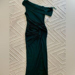 green emerald velvet dress Quincy A-Line High Slit Formal Dress